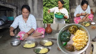 Nepali Organic Food Cooking Eating Dido || Traditional Food Maize Rice And Nettle Curry