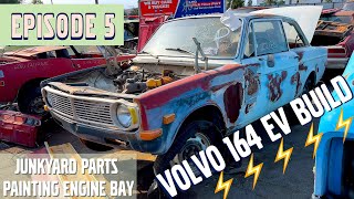 1975 Volvo 164 Electric EV build  Part 5  Painting Engine Bay, Junkyard run