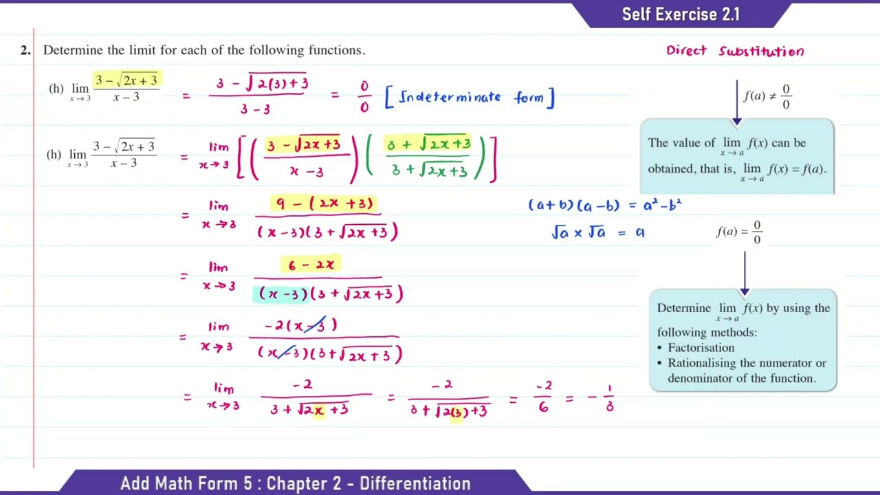 Additional Mathematics | Form 5 | Chapter 2 : Differentiation | Self Exercise 2.1