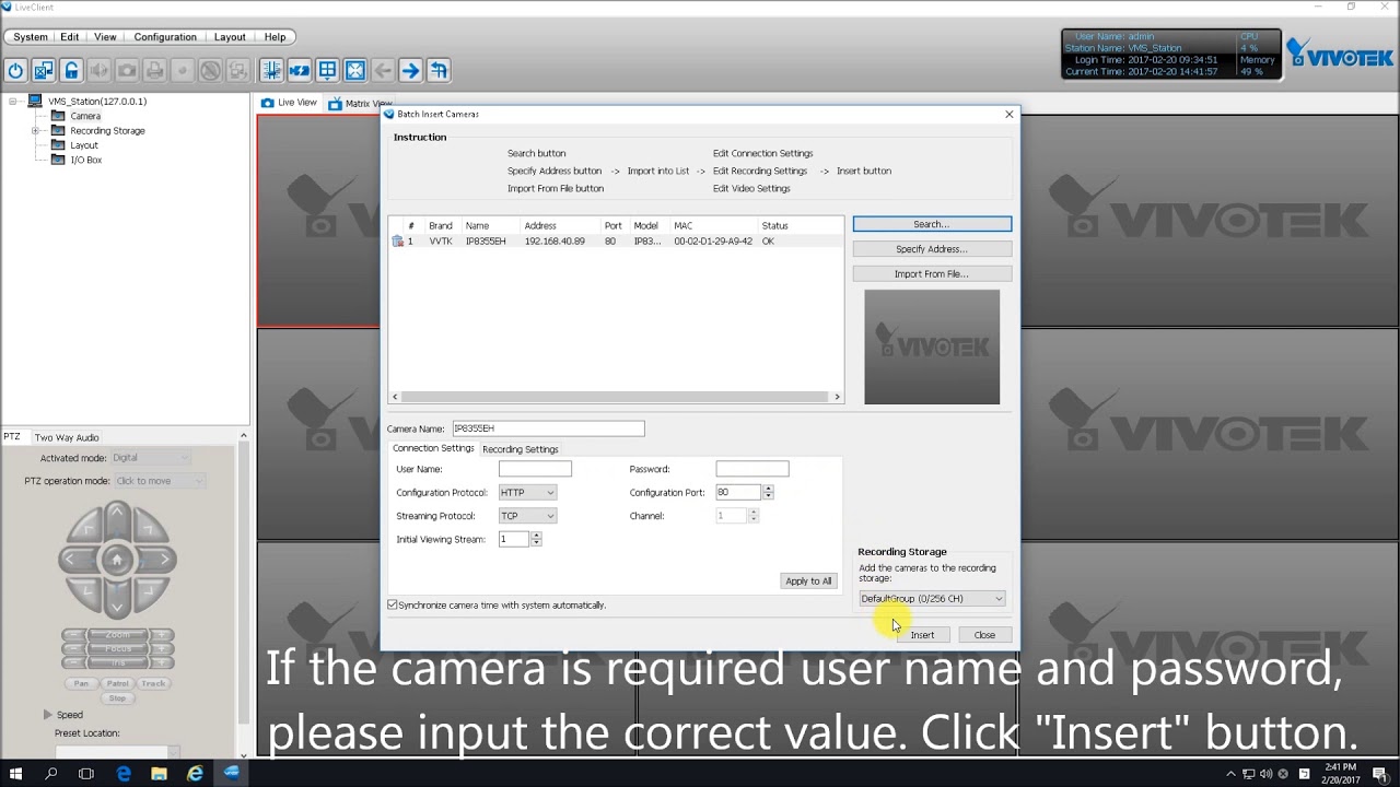 Victor Camera System Software Insert camera into VMS for Vivotek IP CAM - YouTube