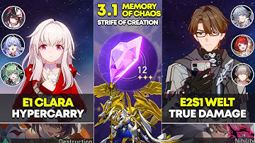 E1 Clara Hypercarry & E2S1 Welt True Damage | Memory of Chaos 12 | Honkai Star Rail 3.1