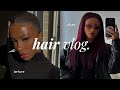 HAIR VLOG | cherry red, sew in with leave out &amp; bleached brows.