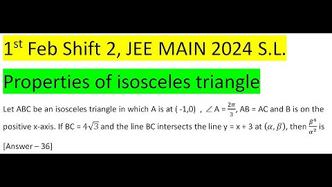 Let ABC be an isosceles triangle in which A is at ( -1,0)  ,  A = 2π/3, AB = AC and B is on the posi