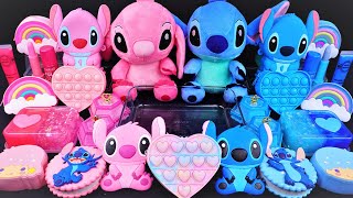 'Pink vs Blue' Stitch Slime Mixing Random Cute, shiny things into slime #ASMR #slimevideos #슬라임