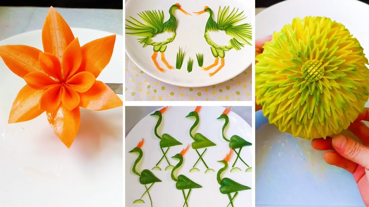 Beautiful and grand cucumber carved crane😍China's Best Knife Skills丨Vegetable Carving Art