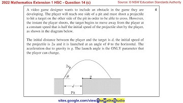 2022 Maths Extension 1 HSC Q14c Solve projectile motion problem using motion equations & vectors