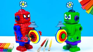 Making Retro robot mixed superheroes  Hulk vs Spiderman with clay 🧟 Polymer Clay Tutorial