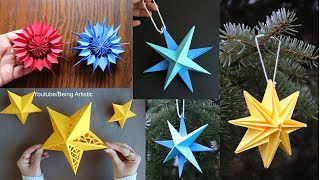 4 Beautiful Paper Stars - 3D Paper Stars - Paper Craft- Origami
