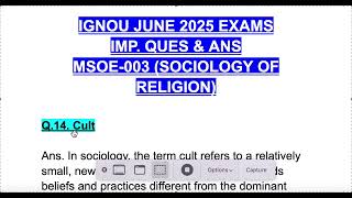 MSOE-003 IGNOU JUNE 2025 EXAM IMPORTANT QUESTION & ANSWER of SOCIOLOGY OF RELIGION : Cult