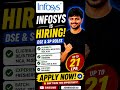 Infosys Hiring Freshers 2024, 2025 & 2026 Batch | DSE & SP Roles | Salary Up to 21 LPA 🔥 | Apply Now