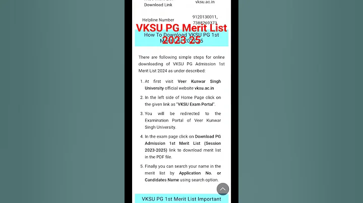 VKSU PG Merit List 2023 25 | VKSU PG 2024 #shorts vksu pg 2023