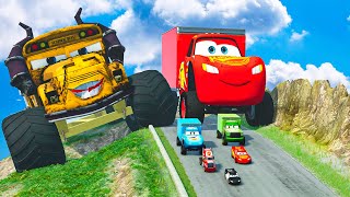 Big \& Small Monster Truck Miss Fritter vs Big \& Small Monster Truck Mcqueen vs DOWN OF DEATH