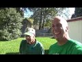 Father and Son Lawn Care Age 86 &amp; 43 WWII Navy Veteran Working Hard Mowing Grass