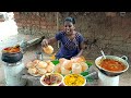 Street food special poori  potato masaladal frychicken curry and mutton masala cookingeating