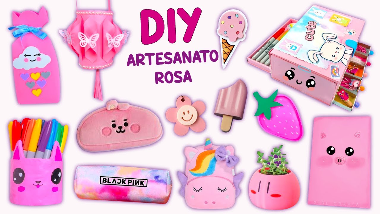 Color Rosa Craft 14 ARTESANATOS ROSA DIY - MATERIAL ESCOLAR ROSA - ACESSÓRIOS PARA ...