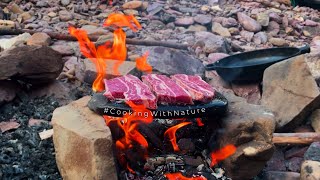 Steak Ribs on Hot Stone: ASMR Outdoor Cooking by Creek