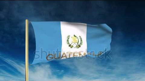 Guatemala flag slider style with title. Waving in the wind with cloud background animation Stock
