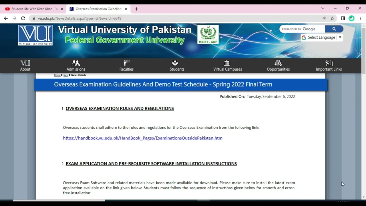 Overseas Examination Guidelines | Virtual University of Pakistan |Spring 2022 Final Term