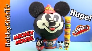 Giant Play-Doh  Mickey Mouse Pumpkin Head Makeover! + KINDER Surprise Egg HobbyKidsTV