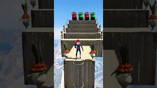 GTA 5 Rainbow Red Vs Pink &amp; yellow Spiderman Jumping Into Pool (Euphoria Physics/Ragdolls) #shorts