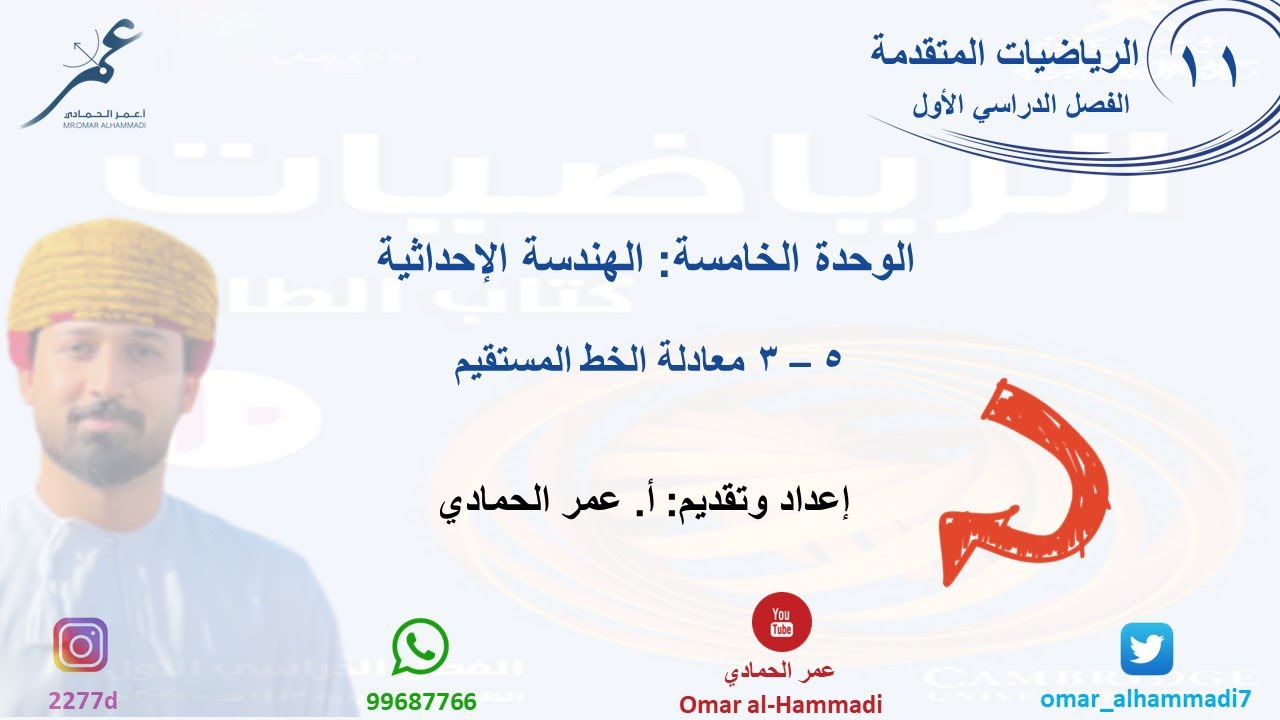 5 - 3 درس معادلة الخط المستقيم  - الرياضيات ( الصف الحادي عشر - متقدم) أ.عمر الحمادي