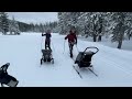 Kidrunner ski side by side with thule chariot ski trailer