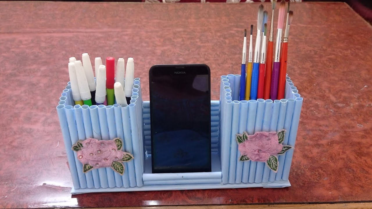 Pen holder craft How to make pen stand paper pencil stand making