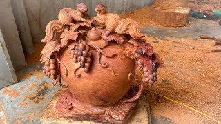 Details Amazing !!!  Carved Vase Of Grapes And Squirrels Update