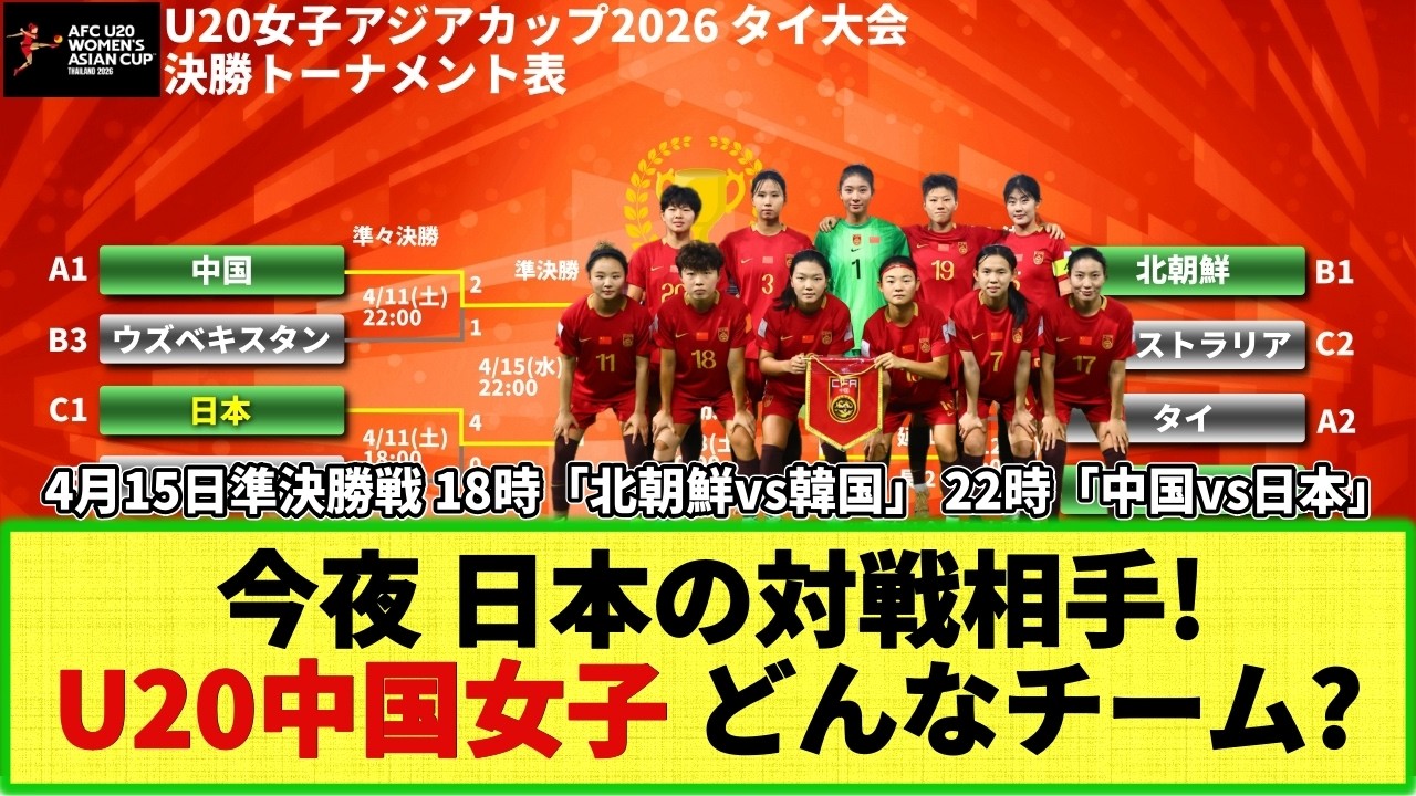 【U20女子アジア杯】今夜 日本と対戦！U-20中国女子代表ってどんなチーム！？ 過去4戦のスタメン・今夜のスタメン予想・注目選手などを徹底分析！