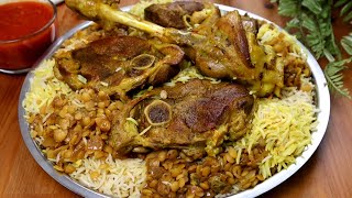 طبخ مجبوس لحم مع الحشوة والدقوس! وصفة مميزة وشهية 😋 Cooking a special Arabian lamb and rice Majboos