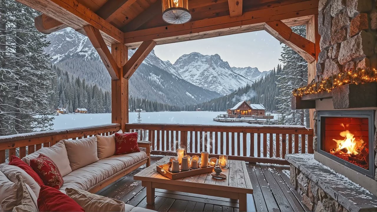 Warm Winter Porch Jazz 🔥 Snowy Forest View | Smooth Jazz Ambience for Cozy Evening Relax