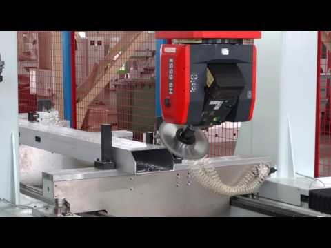5 axis cnc machining center for aluminum profile with cutting saw blade.