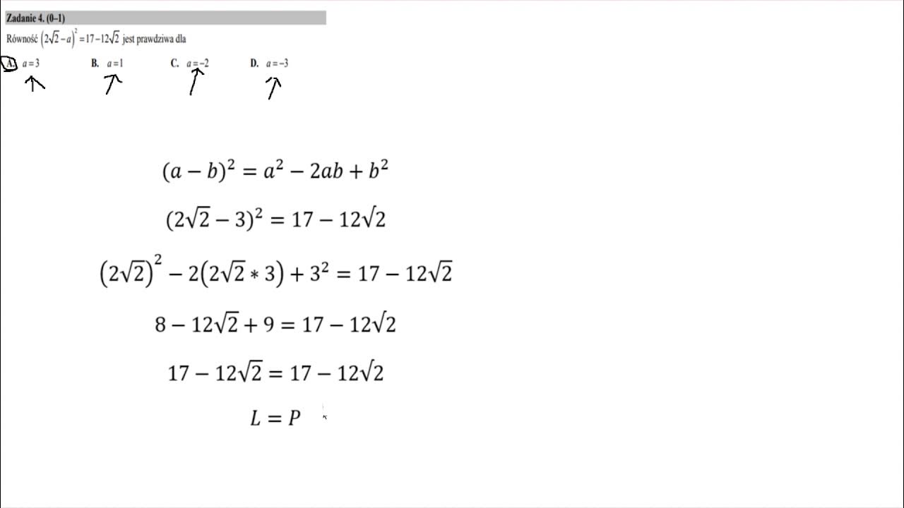 Równość (22 √−a)2=17−122 √ Jest Prawdziwa Dla