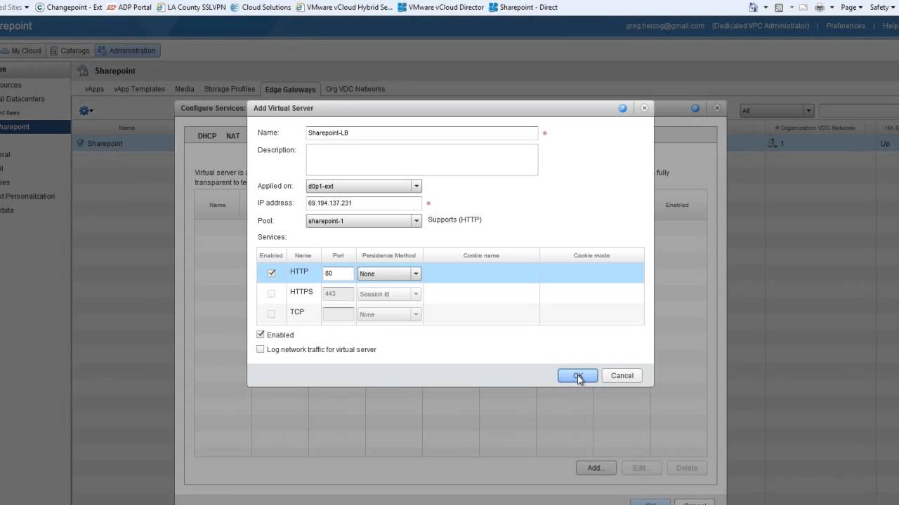 vCloud Air - Configure SharePoint Networking
