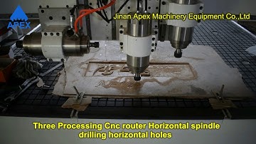 Three Processing Cnc router Horizontal spindle drilling horizontal holes
