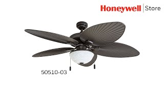 Honeywell Inland Breeze Bronze Outdoor LED Ceiling Fan With Light, Plastic Wicker Blades - 50510-03