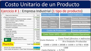Calculo Costo Unitario de un producto. Empresa Industrial (producción - manufacturera)