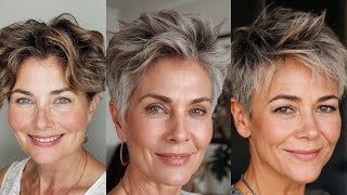 Short shaggy pixie haircut for womens above 40,50,60.