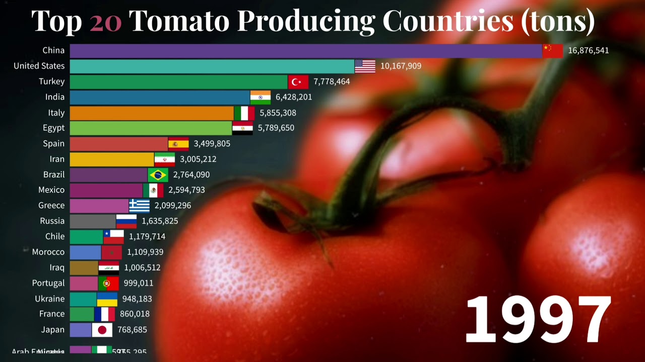 Top 20 Tomato Producing Countries (1961 2018) Data is Magic YouTube
