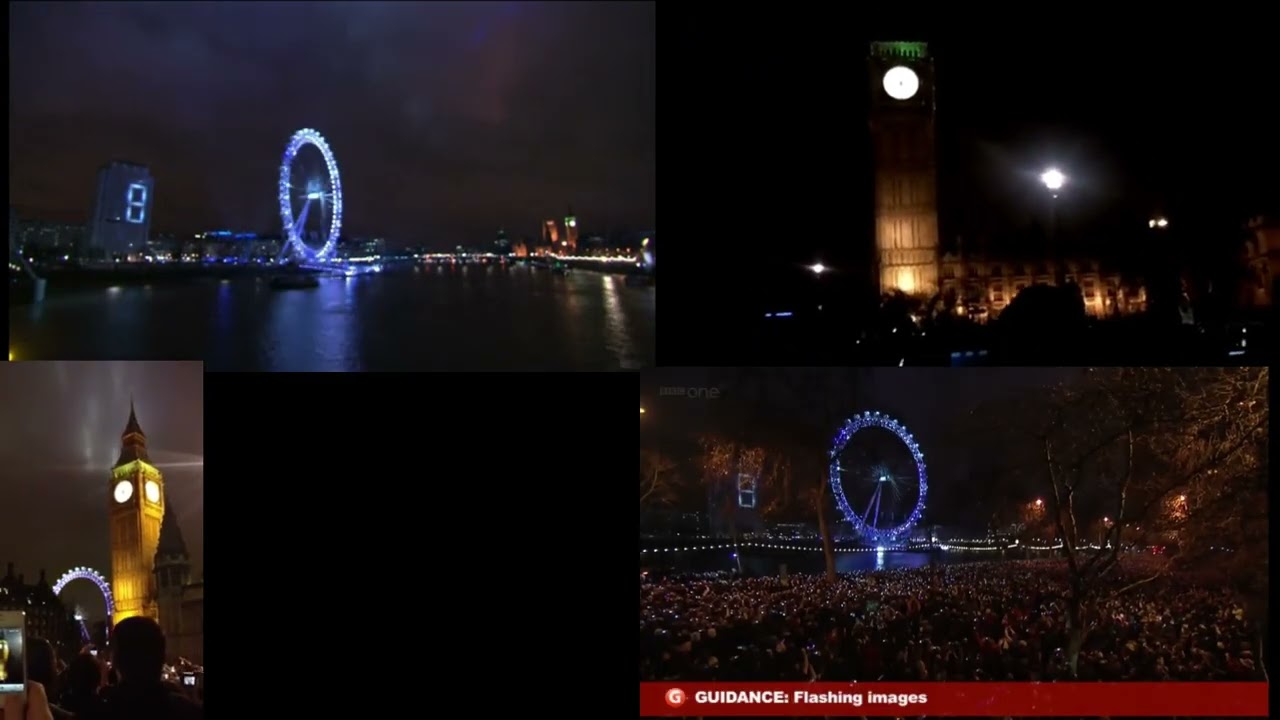 (Big Ben scene ONLY) london 2012 new year from a few positions side by side comparison