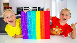 Gaby And Alex Play Rainbow Pop It Challenge. Video For Kids