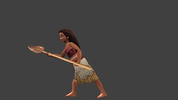 [Blender] Moana Rigged Animation Testing [Skirt Physics and Oar animation]