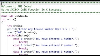 How to use switch case function in c language | AHS | C Programming | Lecture #8