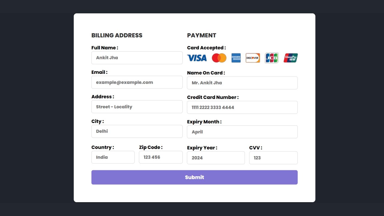 How To Make Payment Gateway Page Using HTML & CSS | Responsive Payment ...