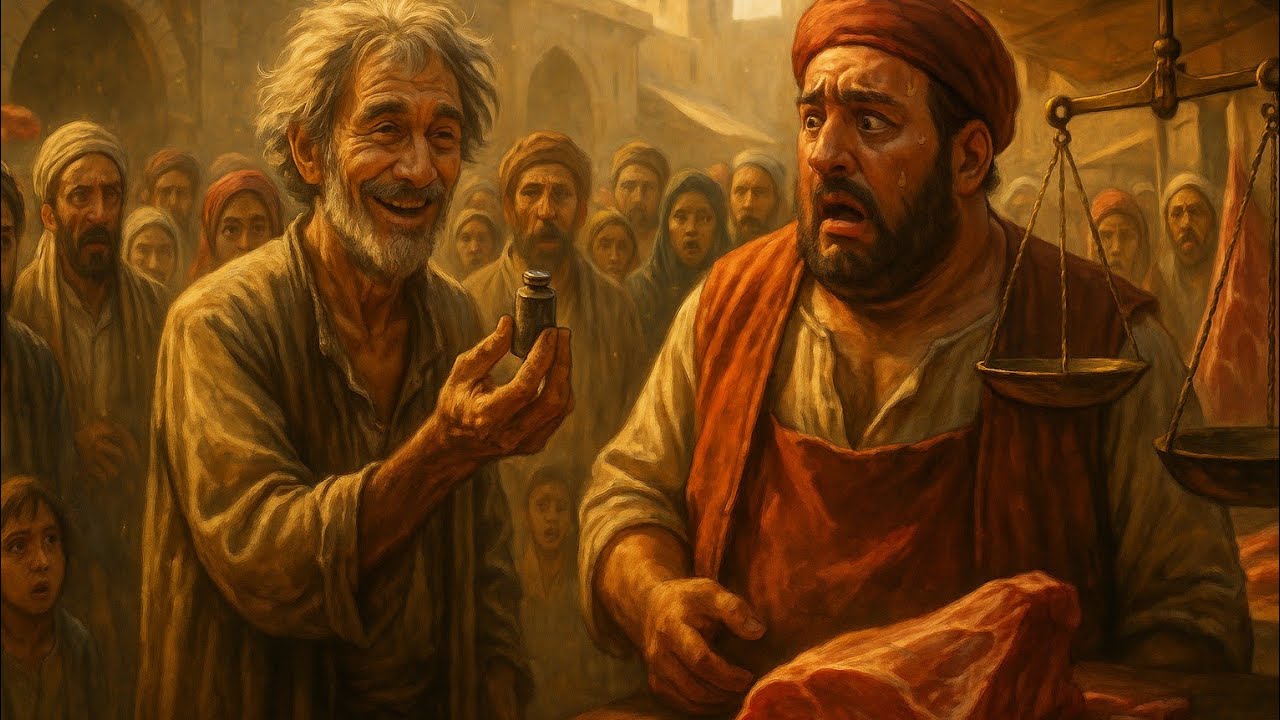 المجنون الذي فضح بائع اللحم المحتال 😲 | قصة عربية قديمة مليئة بالحكمة والدهاء