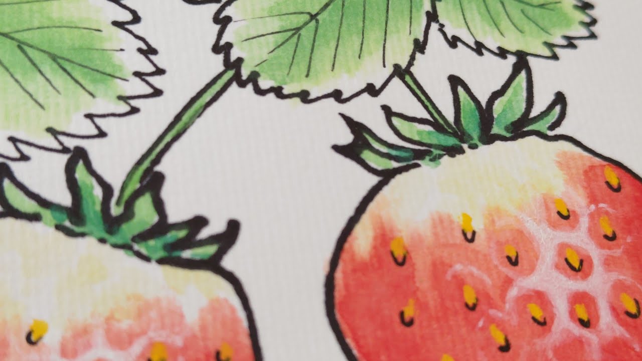 絵手紙始めました 16いちご picture letter 16 Strawberry - YouTube