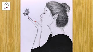 How to Draw a Cute Girl with Butterfly Pencil Drawing | लड़की ड्राइंग | The Crazy Sketcher