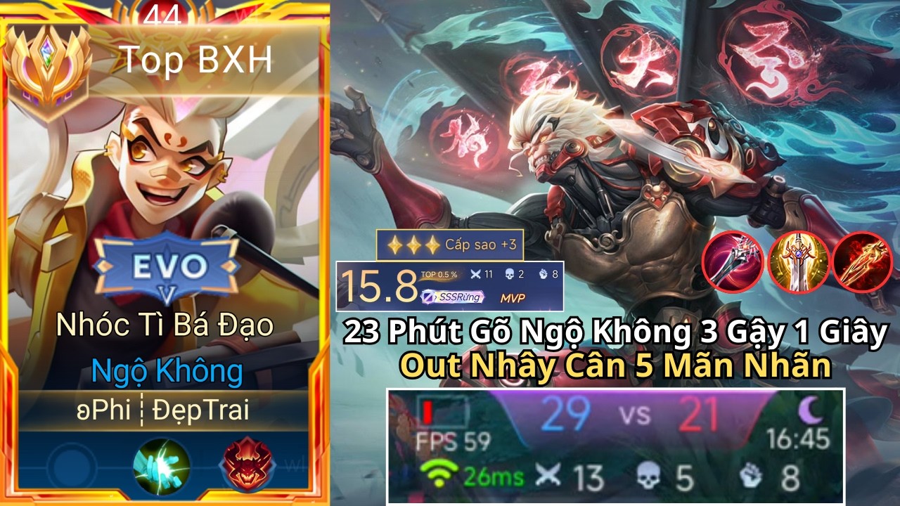 23 Phút Gõ Ngộ Không 3 Gậy 1 Giây Cực Cháy Với Siêu Phẩm Cộng 3 Sao Cực Mãn Nhãn Của Top 1 Ngộ Không