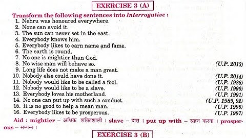 transformation exercise 3a | interchange assertive sentence into interrogative sentence | class 12