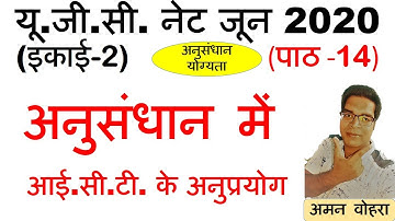 Application of ICT in Research अनुसंधान में ICT के अनुप्रयोग Lec 14 unit 2 Paper 1 ugc net june 2020